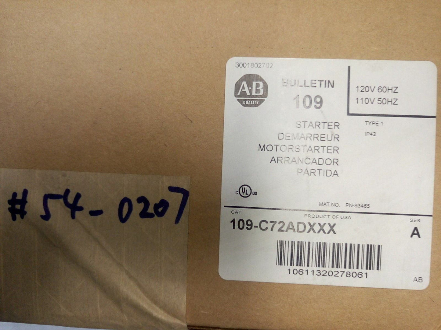 - New Allen Bradley Bulletin 109 MOTORSTARTER CAT 109-C72ADXXX