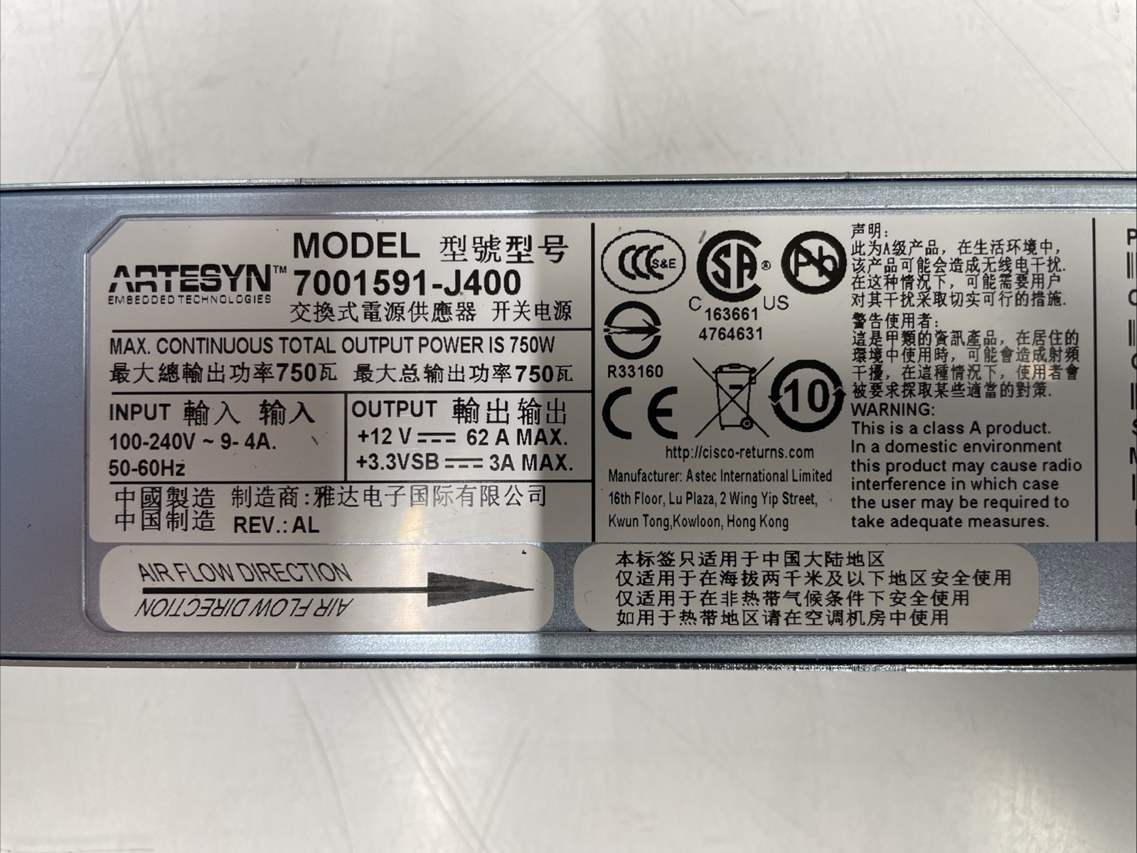 Artesyn 750W 7001591-J400 Power Supplies Unit  +