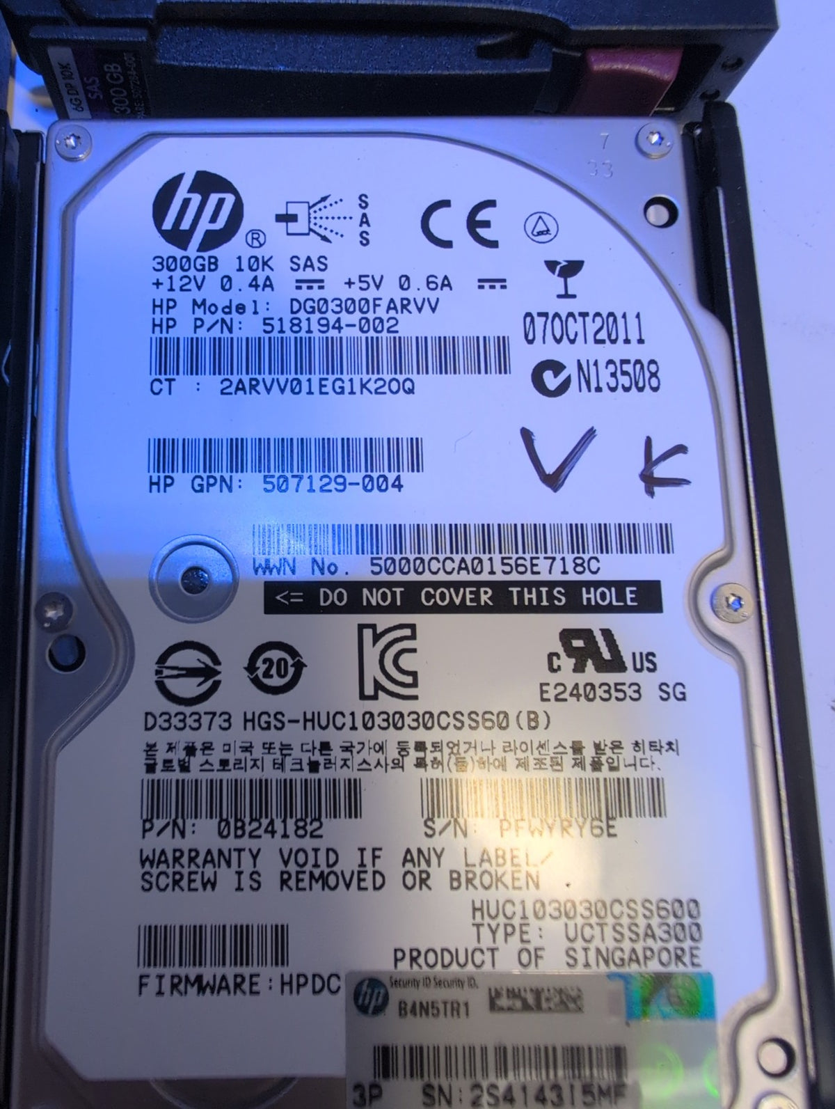 🎸6x HP 300GB 10K RPM SAS 2.5in DG0300FARVV Hard Drive 518194-002 W/Caddy 507284