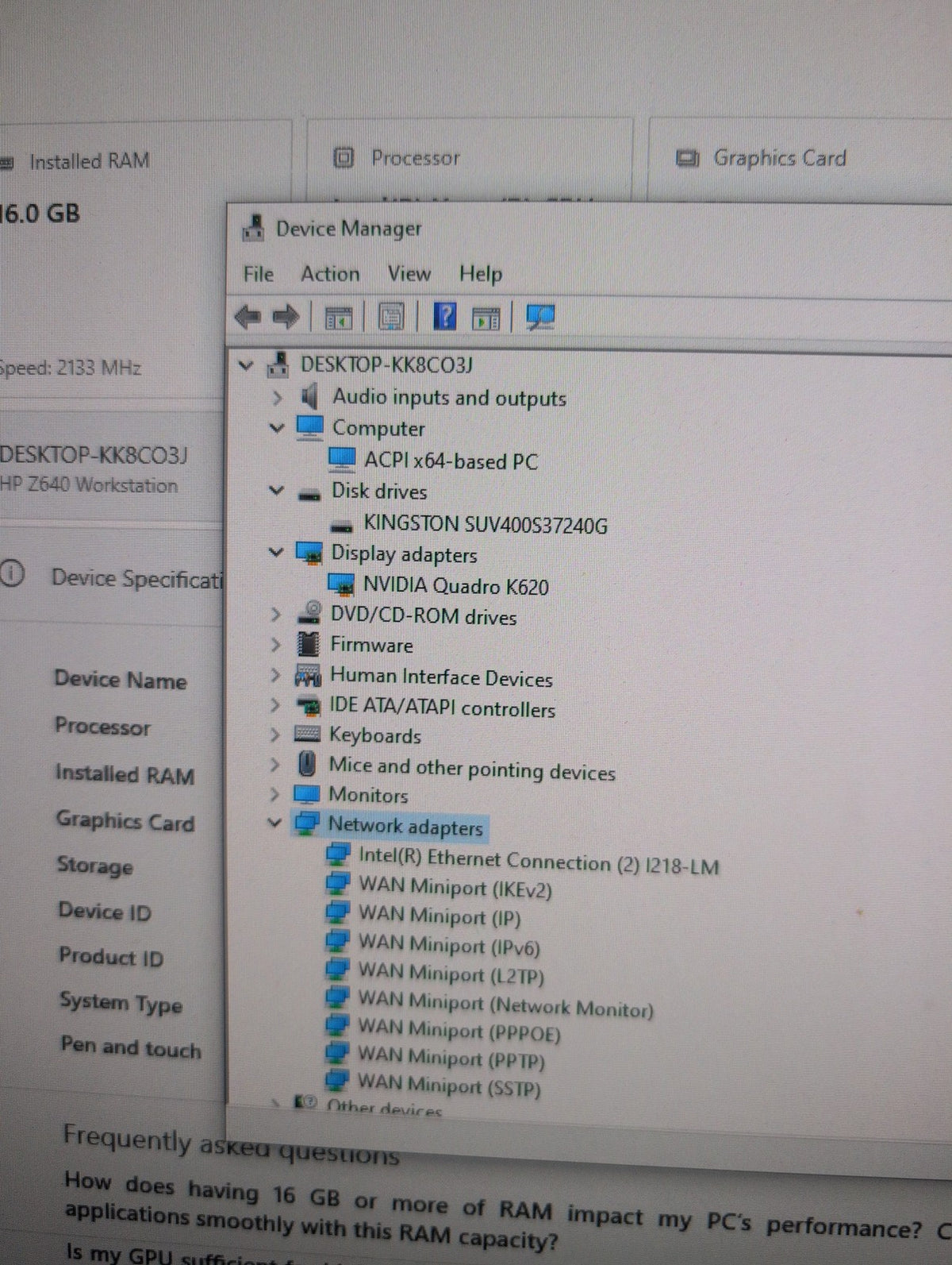 HP Z640 Workstation  Xeon E5-2660 v3/ 16GB RAM /240GB SSD /Quadro K620/Win10  -