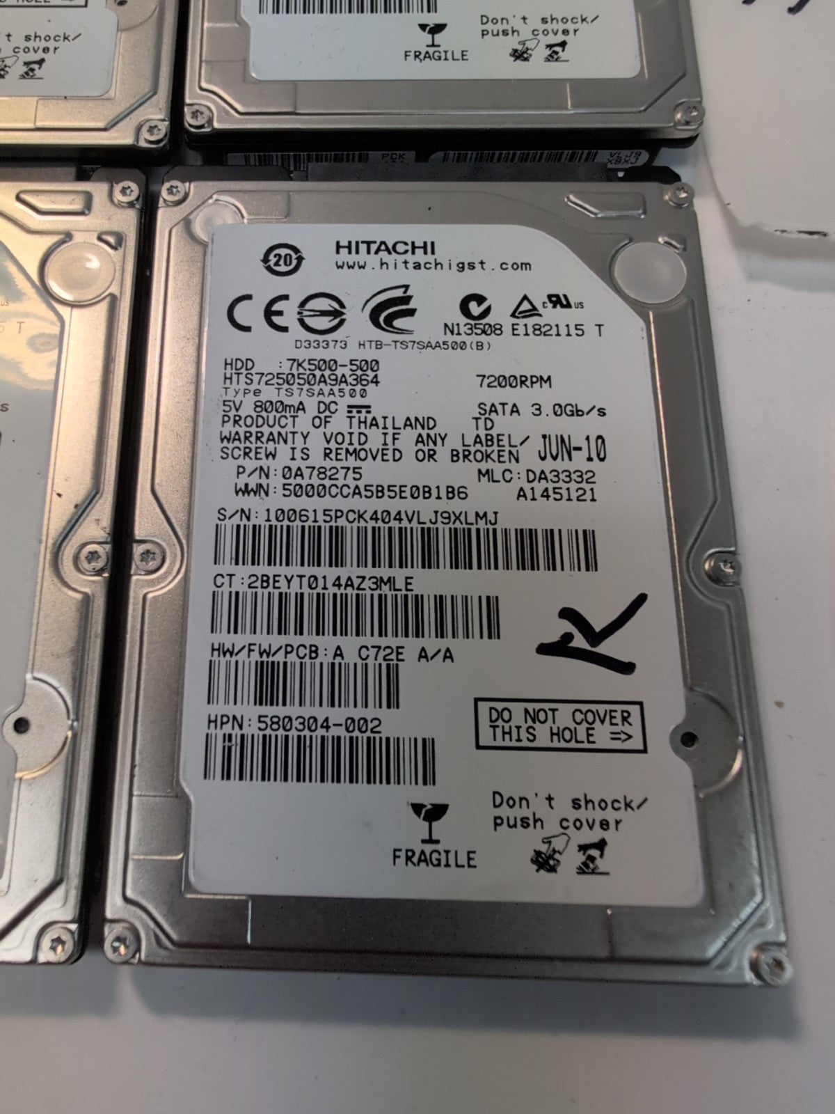 4x Hitachi HTS725050A9A364 500GB SATA 7200RPM 2.5" HDD TESTED, 1000days REMAIN -