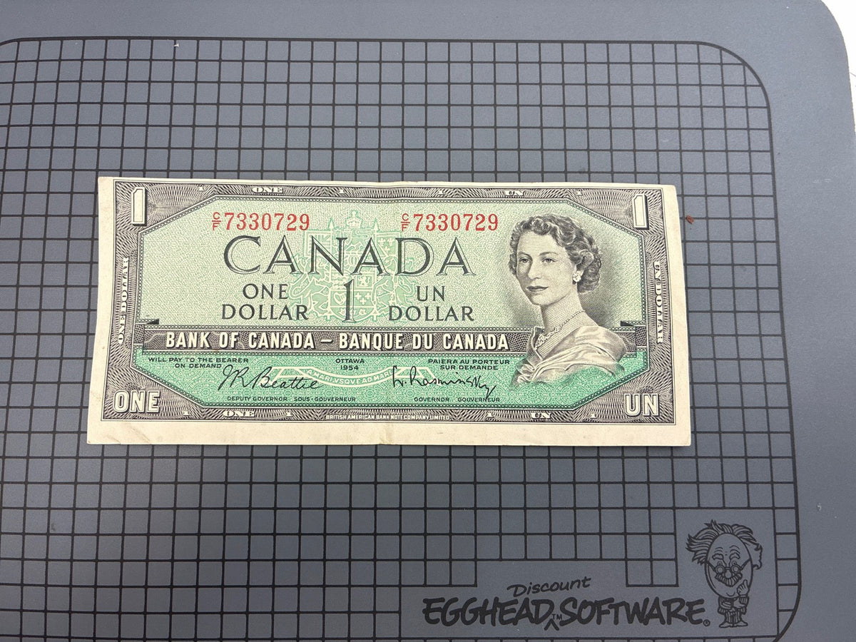 🔥 Bank of Canada 1954 $1 Devil's Face Note - CF7330729 Beattie-Rasminsky