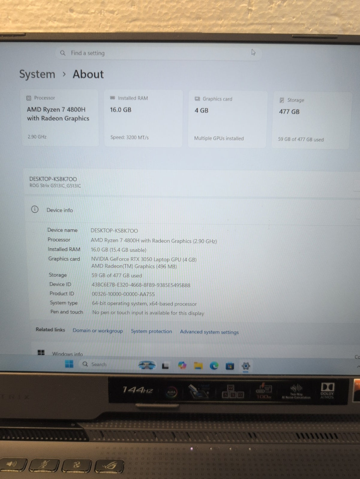 🎸 ASUS ROG Strix G513 Gaming Laptop Ryzen 7 4800H/16GB/512GB SSD/RTX 3050 READ