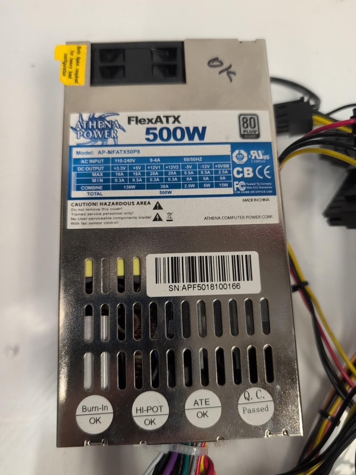 5x ATHENA POWER  AP-MFATX50P8 FLEX ATX 500W POWER SUPPLY (2X 6+2 PCIE) TESTED -
