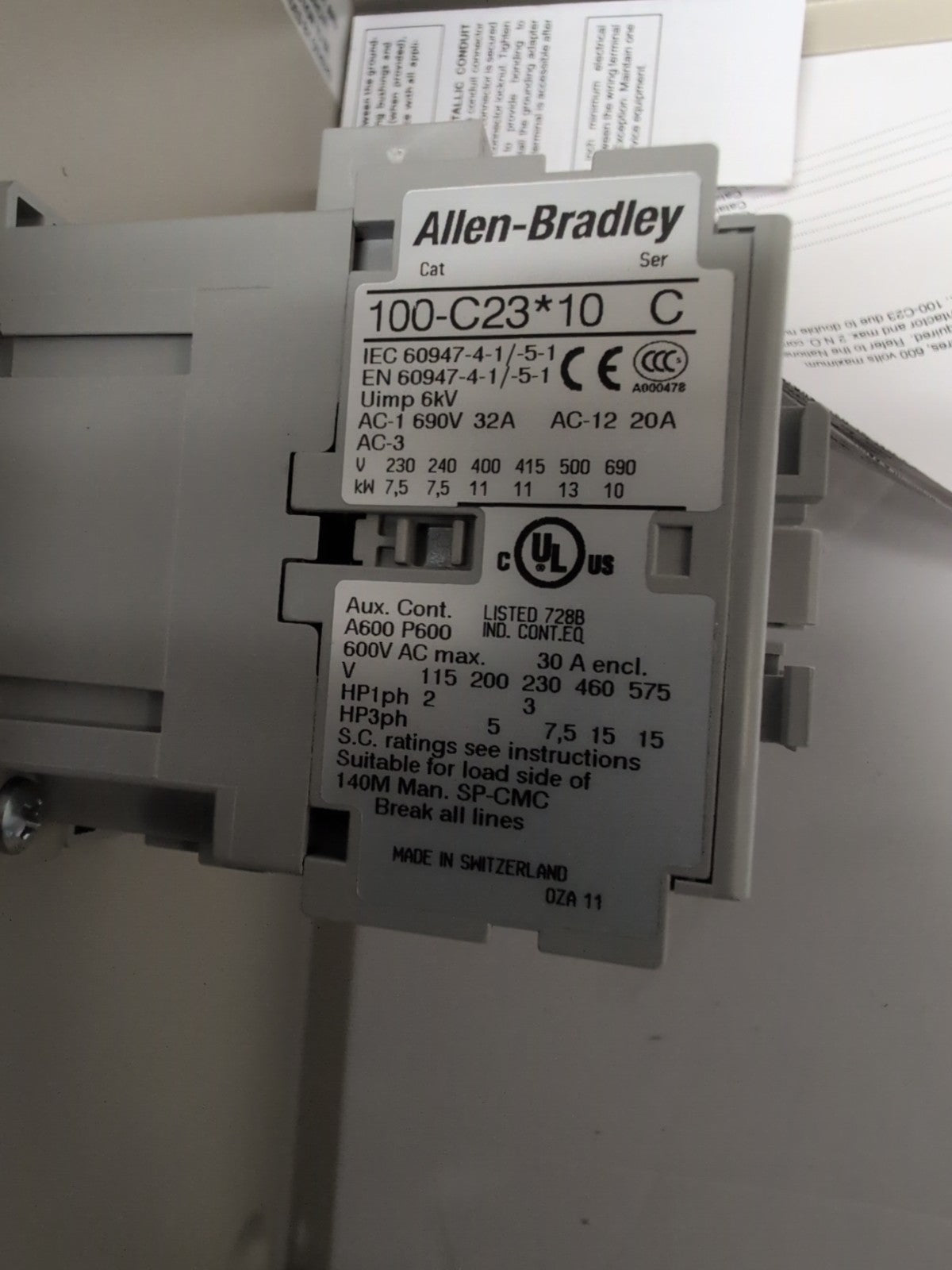 Unused Allen Bradley ENCLOSED STARTER IP42 Series A 109-C23ADXXX-T 100-C23*10 -