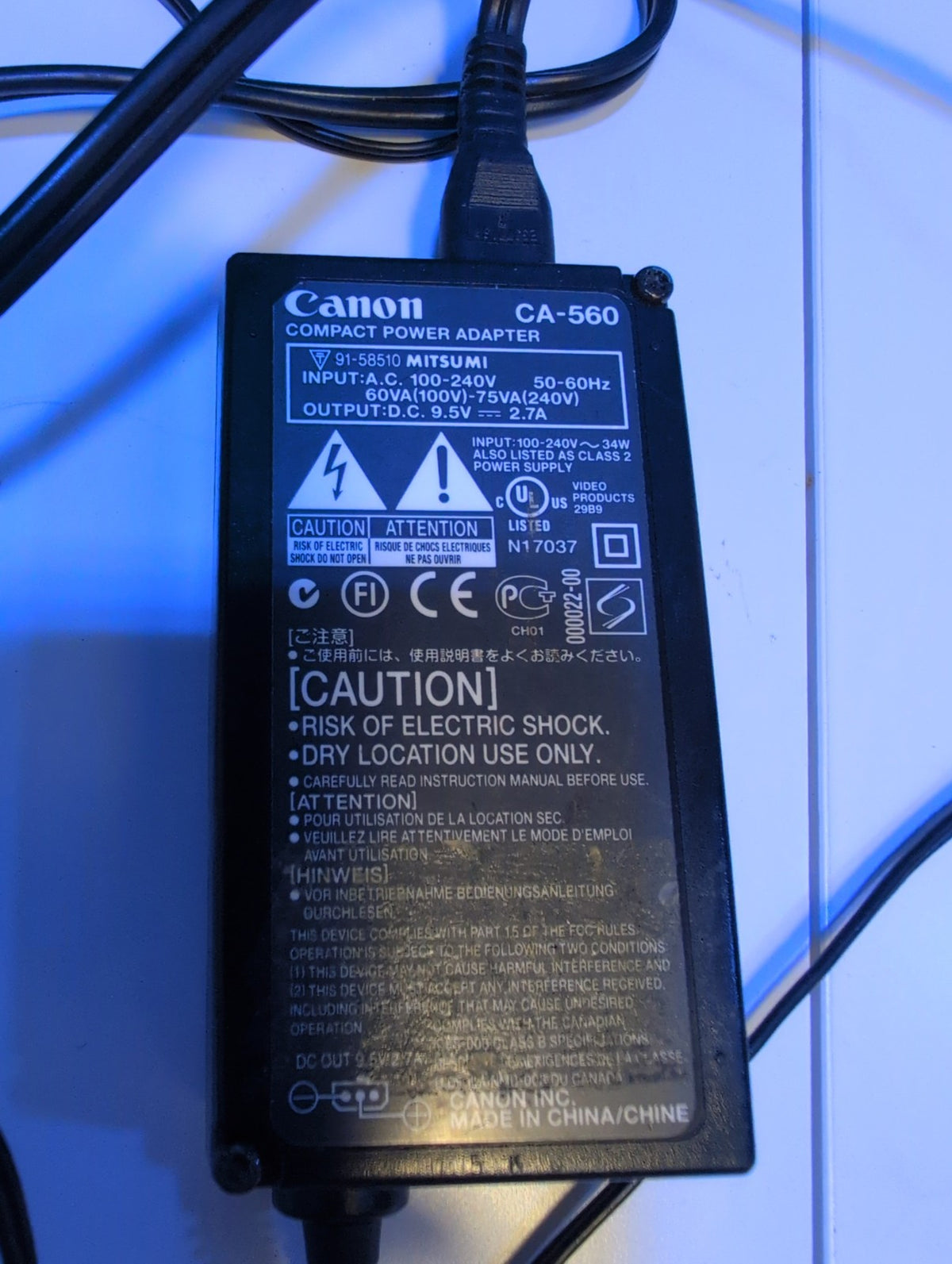 🎸 Canon CA-560 Compact Power Adapter Charger 9.5V 2.7A DC for Camcorders