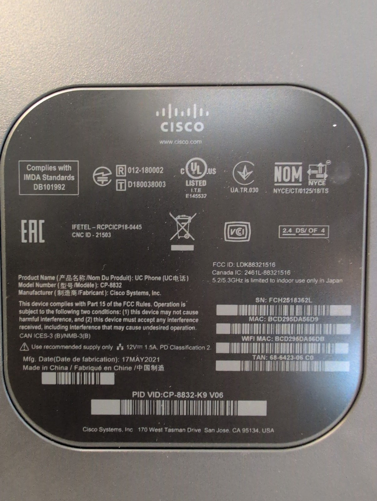 🎸 Cisco CP-8832 UC Conference Phone - Black VoIP WiFi/Ethernet Speakerphone