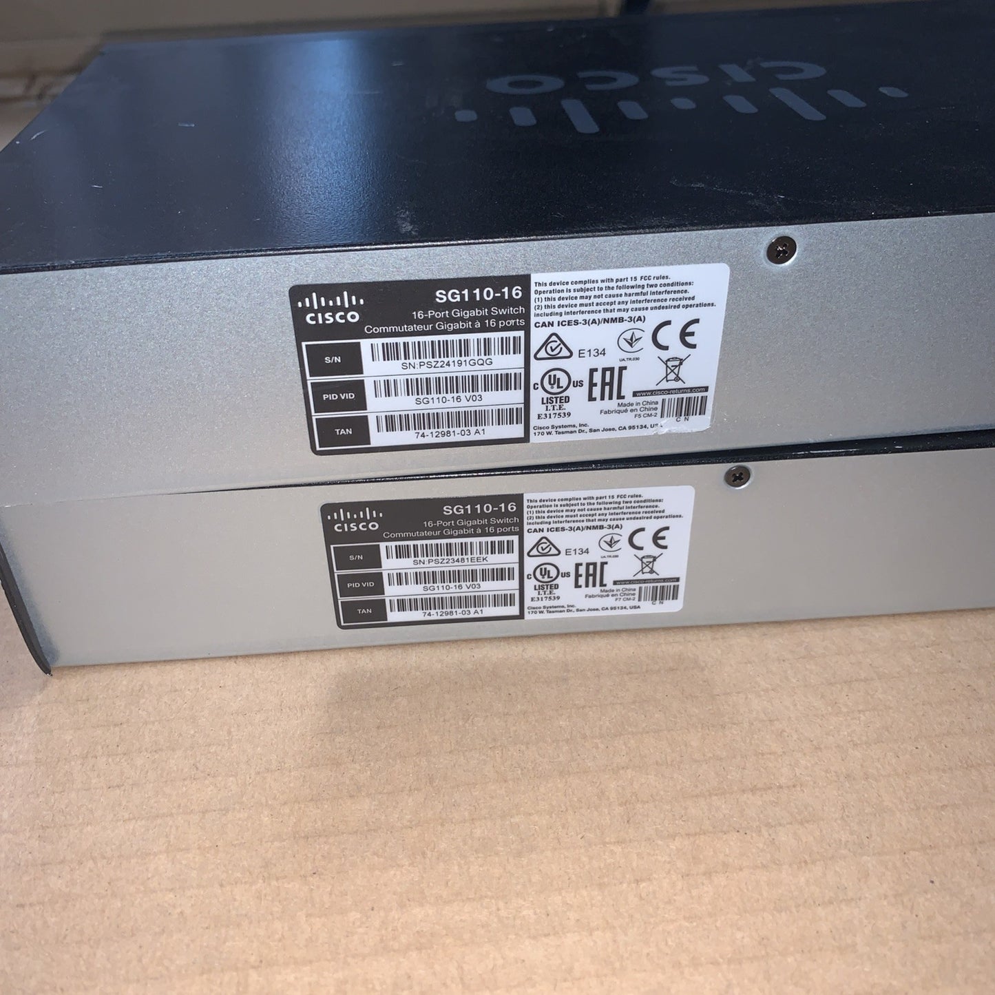 Lot of 2 Cisco SG110-16 16 Gigabit Ethernet GbE Ports network Switch