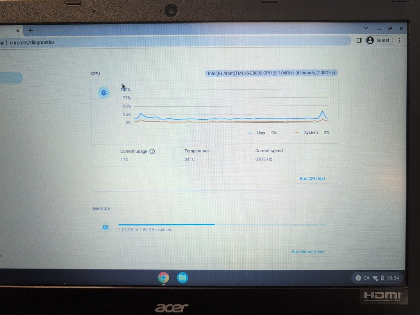 Acer Chromebook 15 CB3-532 N15Q9 15" /ATOM X5-E8000 CPU/ 2GB RAM/16GB SSD -