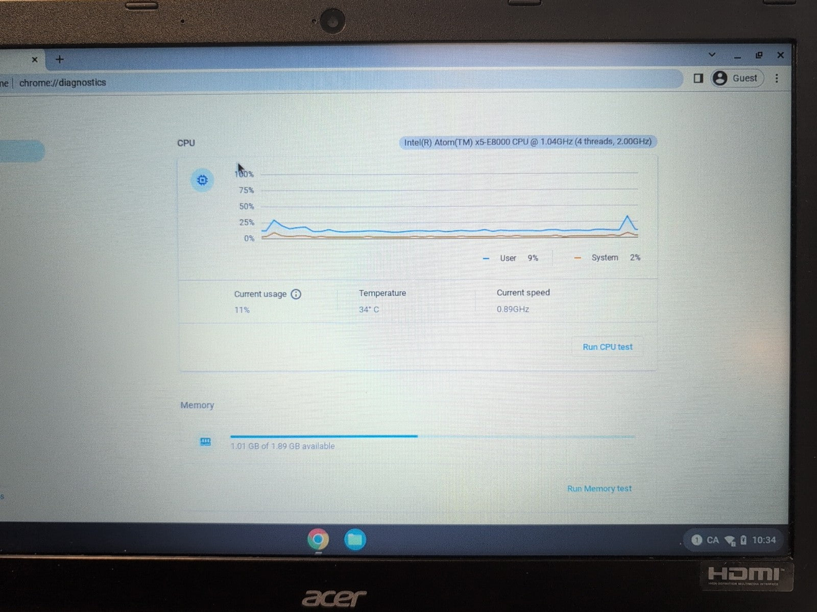 Acer Chromebook 15 CB3-532 N15Q9 15" /ATOM X5-E8000 CPU/ 2GB RAM/16GB SSD -