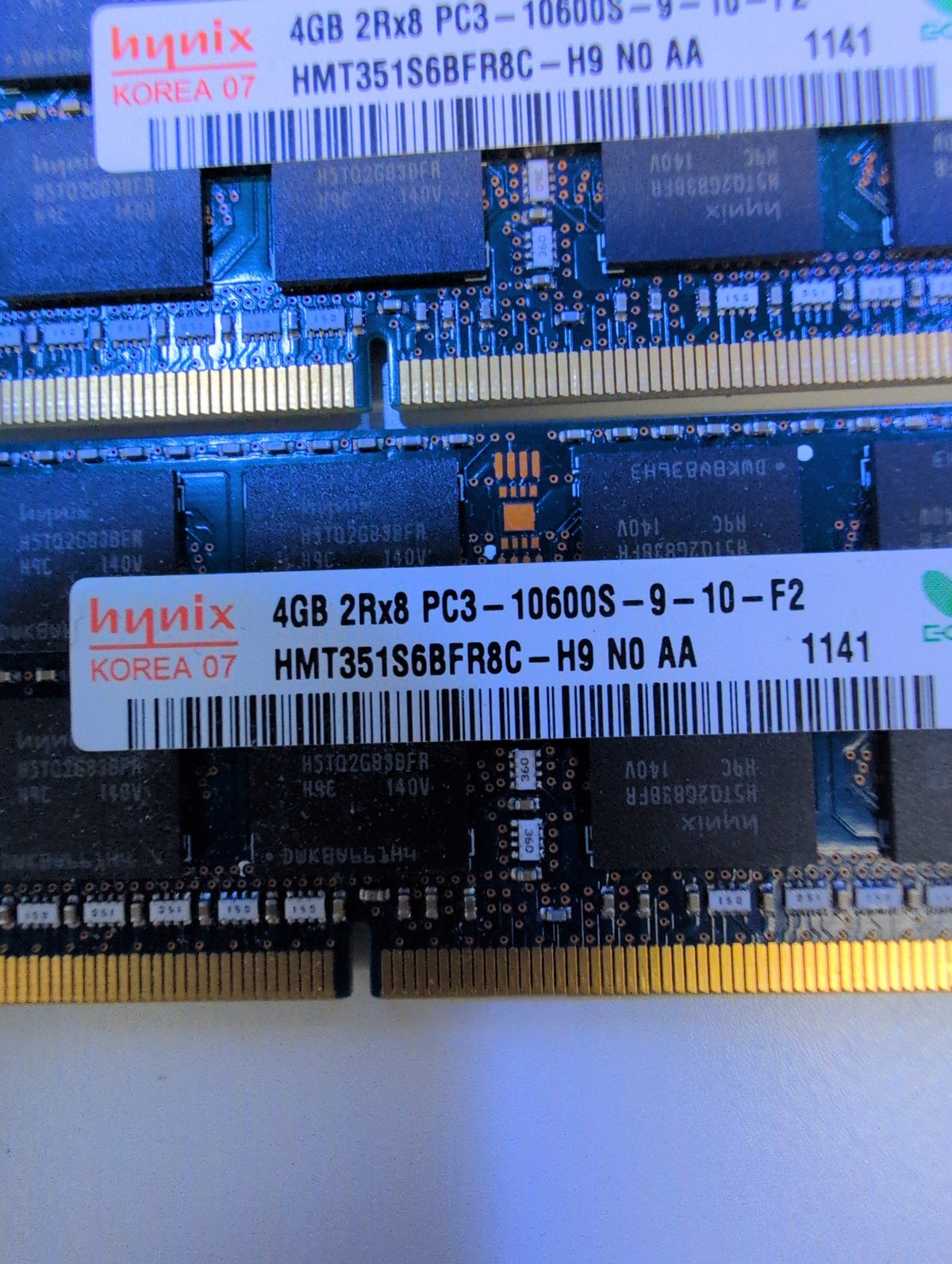 🎸 Hynix 4GB 2Rx8 PC3-10600S DDR3 SODIMM Laptop RAM Lot of 4 - HMT351S6BFR8C-H9