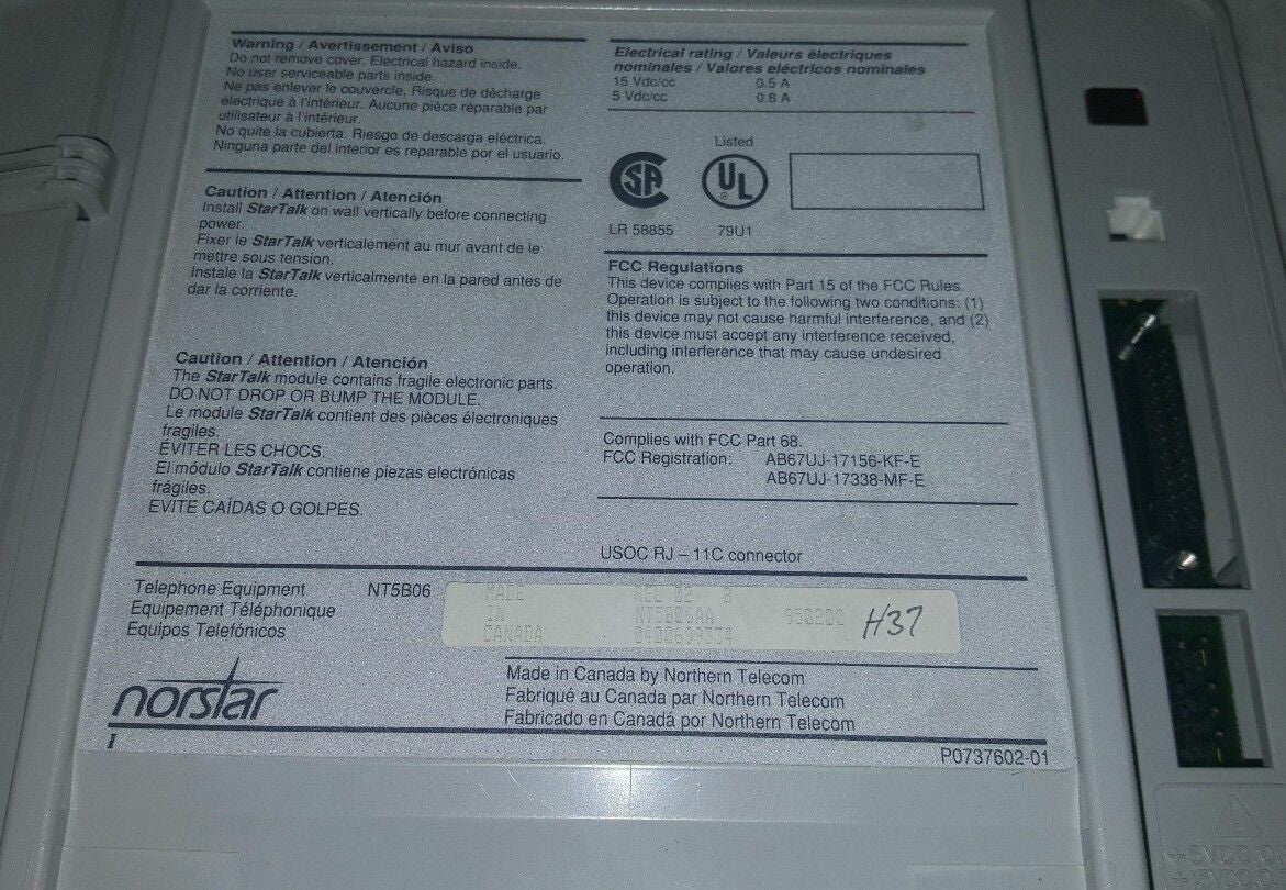 Nortel Norstar StarTalk NT5B06  NT5B06AA NO AC