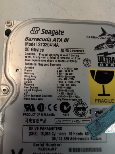 🔥 Seagate Barracuda ATA III 20GB ST320414A IDE Hard Drive 9R3004 Tested -
