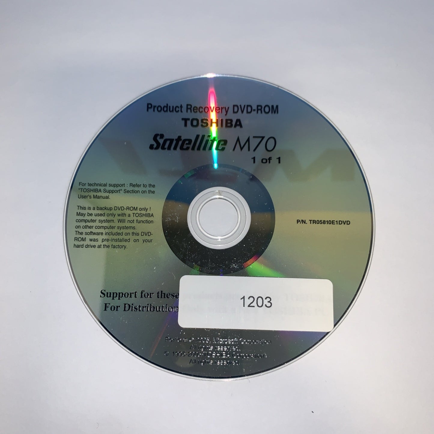Operating System Windows  Recovery CD for Toshiba Satellite M70