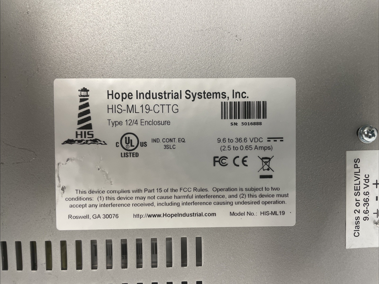 🔥  HOPE INDUSTRIAL SYSTEMS His-Ml19-CTTG Touch Screen Monitor 19"  +