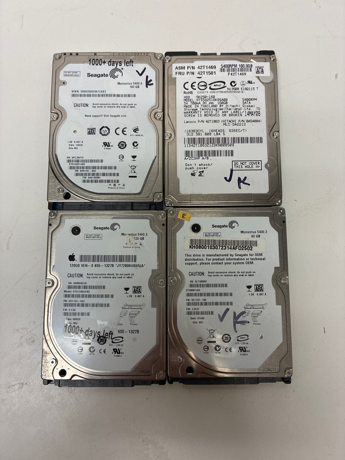 Lot of 4 Vintage🔥 Lot of 4 2.5" SATA Laptop Hard Drive 80GB/120GB/160GB (1000+)