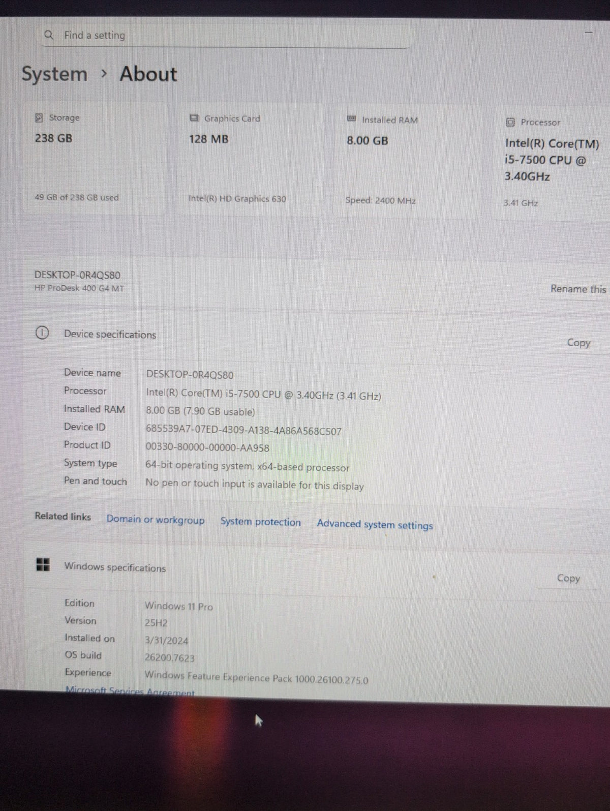 NICE HP ProDesk 400 G4 MT Desktop i5-7500/8GB RAM/256GB SSD/ Win 11 Pro -