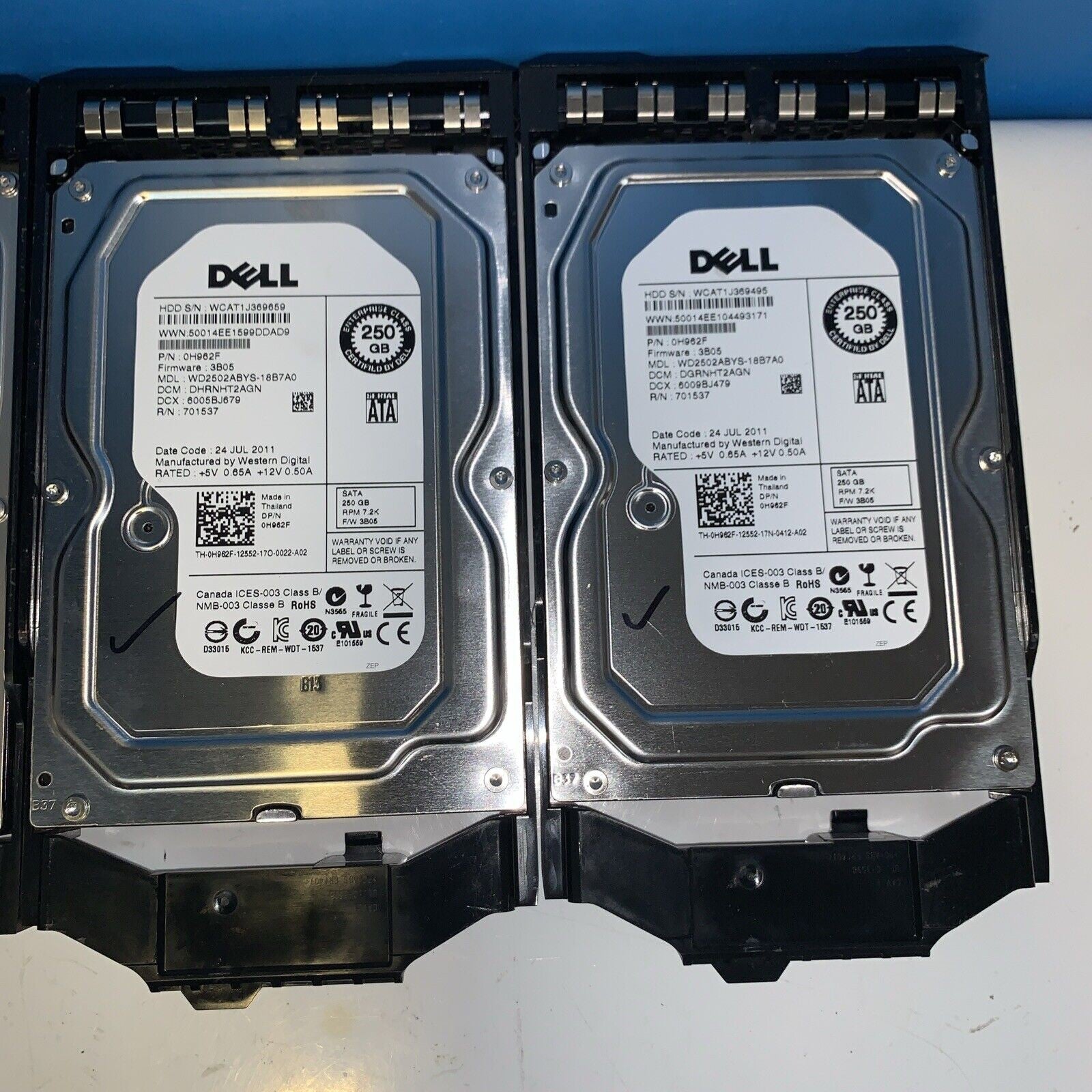 (4x) 250GB Dell 3.5" SATA Hard Drive Tray Caddy T430 R430 R720 R730 R730XD