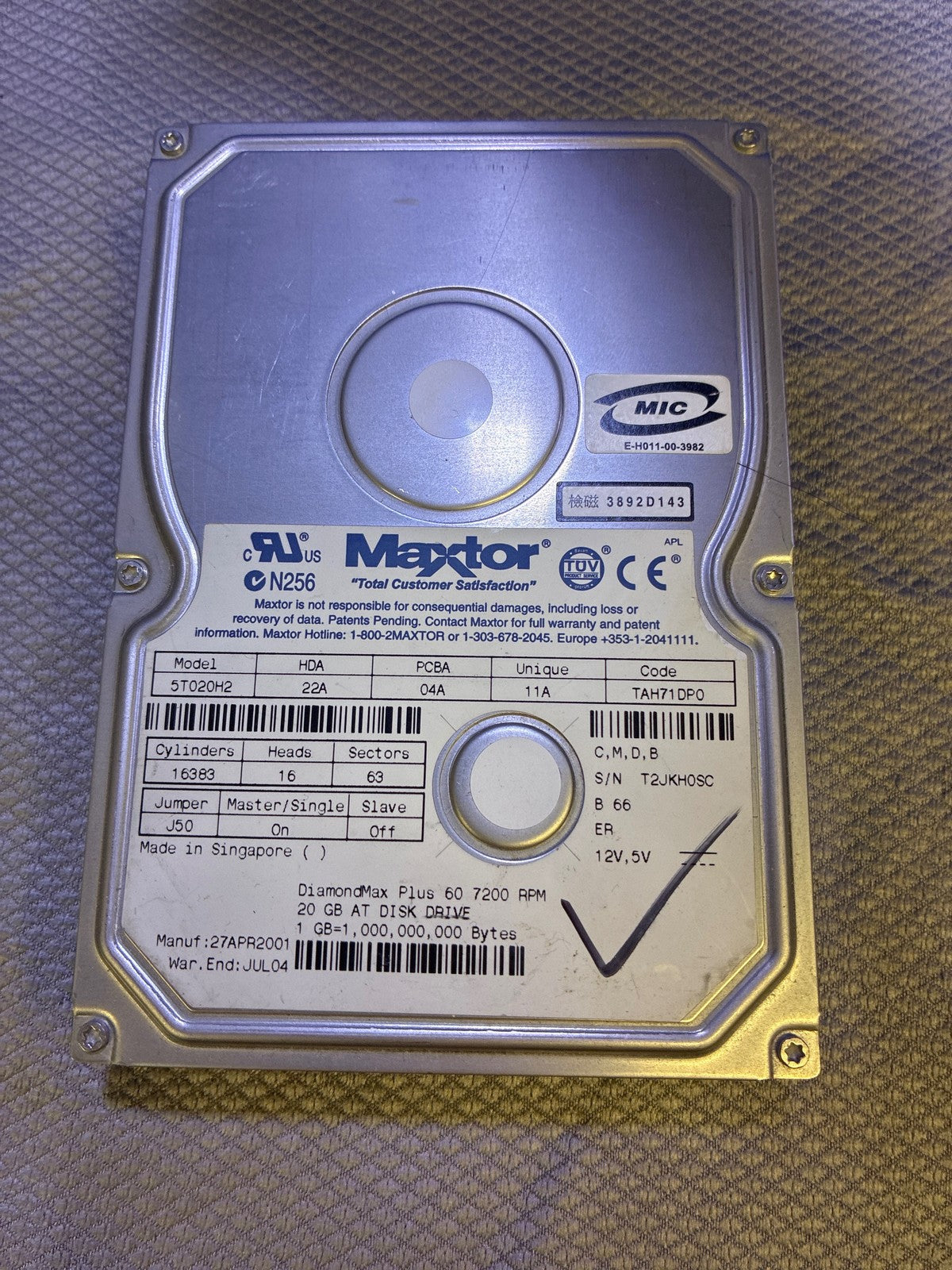🔥 Maxtor DiamondMax Plus 60 5T020H2 20GB 7200RPM ATA IDE 3.5in Hard Drive