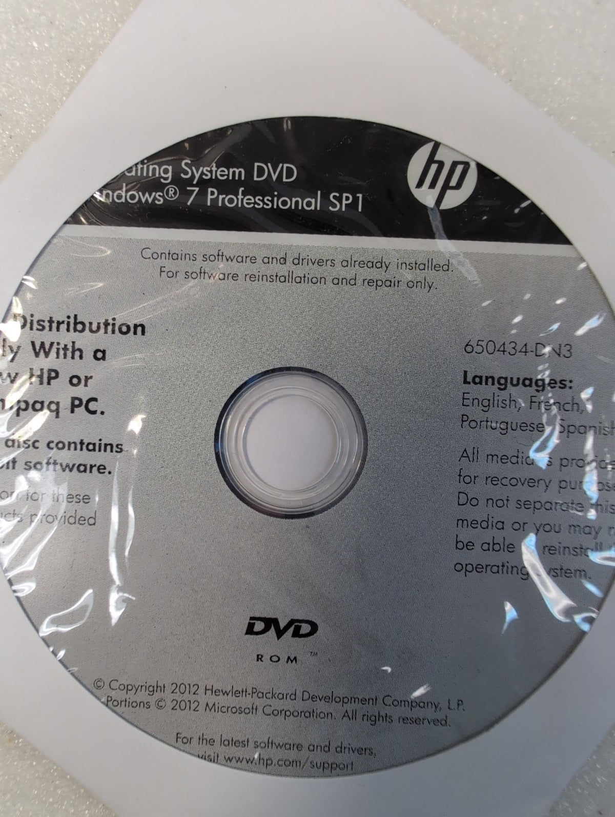 🎸 HP Windows 7 Professional SP1 Recovery DVD 650434-DN3 for HP Compaq PC Sealed