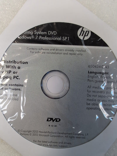 🎸 HP Windows 7 Professional SP1 Recovery DVD 650434-DN3 for HP Compaq PC Sealed