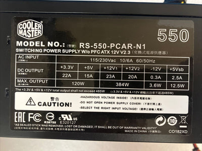 Cooler Master 550W Switching Power Supply Model RS-550-PCAR-N1 ~