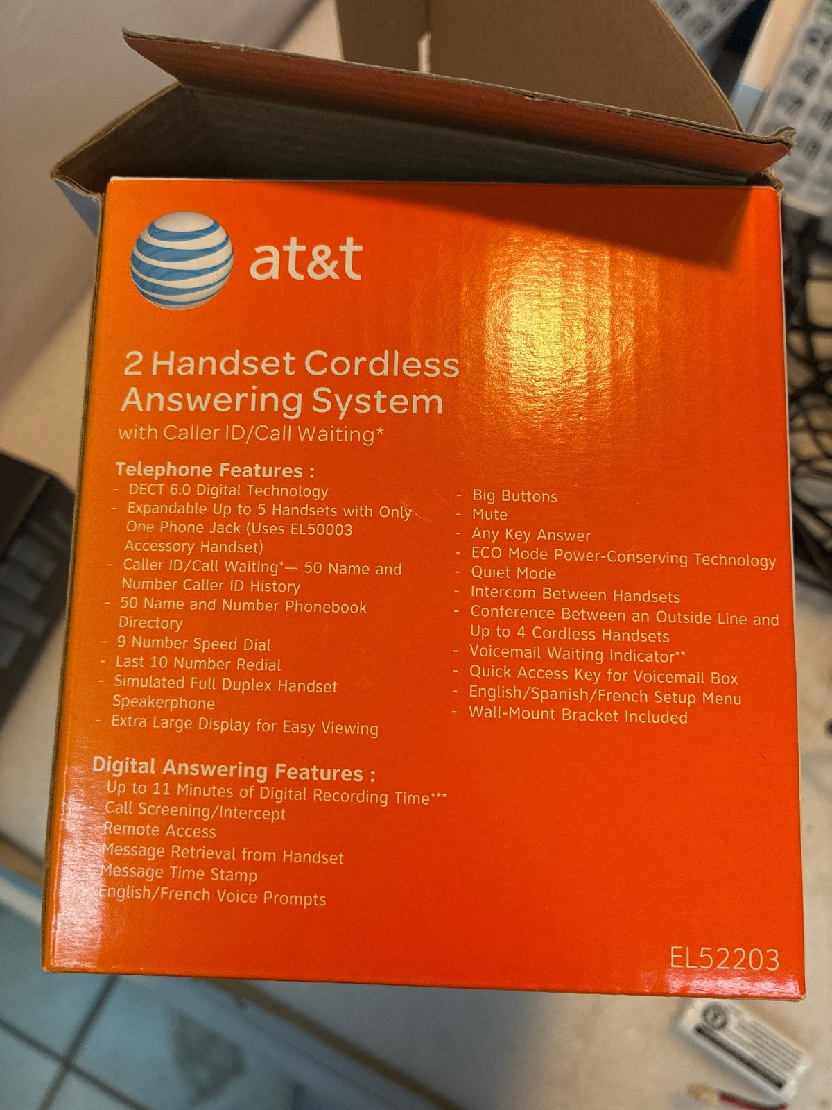 🔥 AT&T EL52203 2 Handset Cordless Phone DECT 6.0 Answering System Caller ID