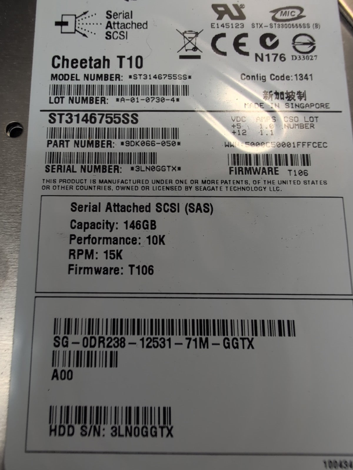 🔥 ST3146755SS Seagate/Dell 146GB RPM 15k 3.5'' SAS 0DR238 DR238 HDD -