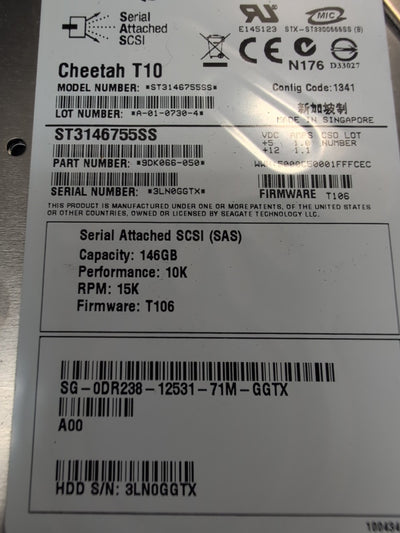 🔥 ST3146755SS Seagate/Dell 146GB RPM 15k 3.5'' SAS 0DR238 DR238 HDD -