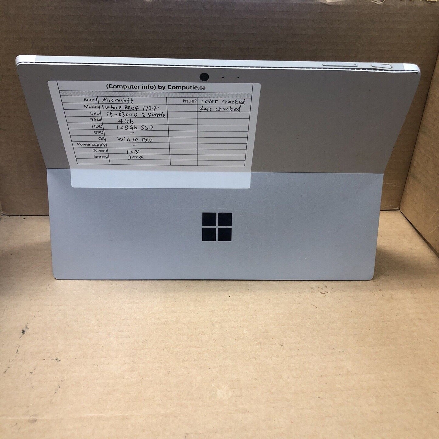 $ Microsoft Surface 12.3" 1724 i5-6300U 2.4GHz 4GB  128GB SSD win10 - cracked