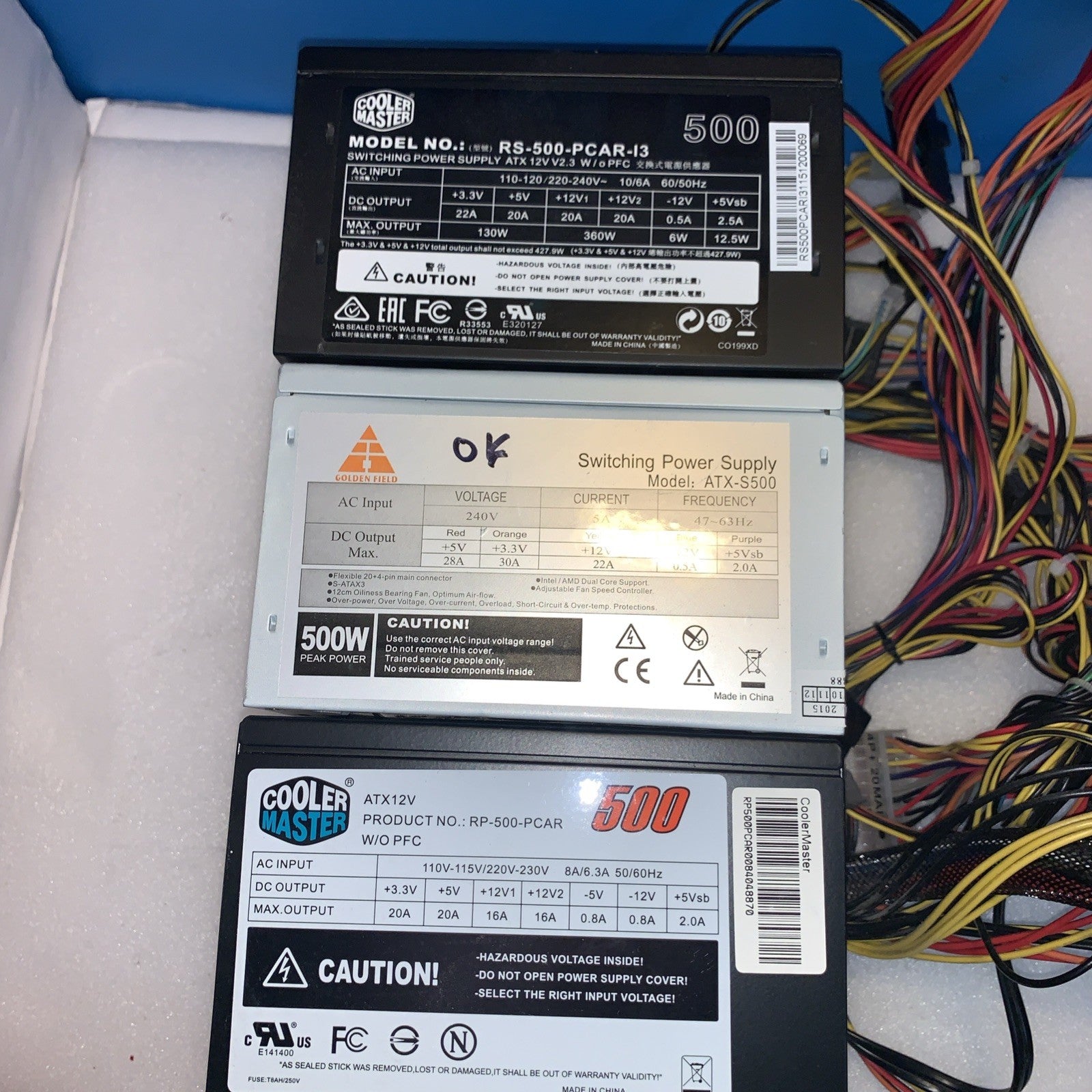 3x desktop 500W power supply (2 of 3 have PCIE)