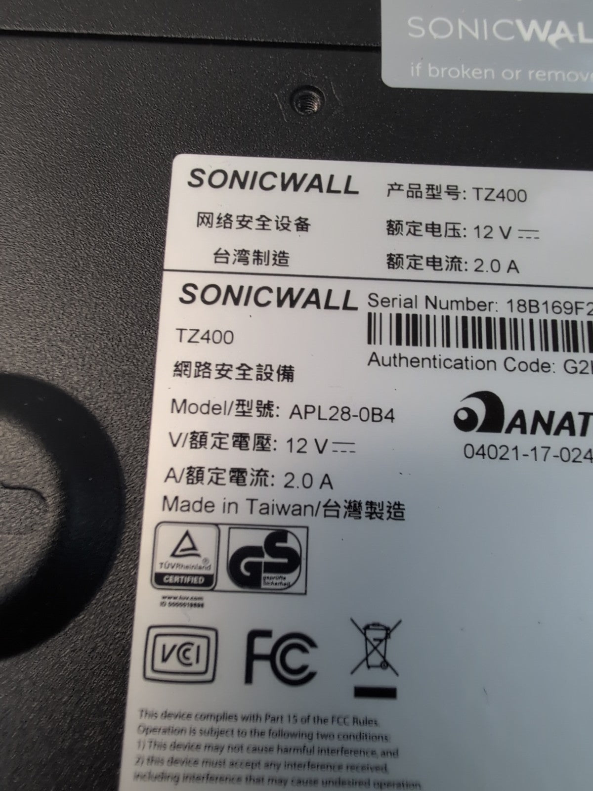🔥 SonicWall TZ400 Network Security - APL28-0B4 Firewall Appliance W /AC -