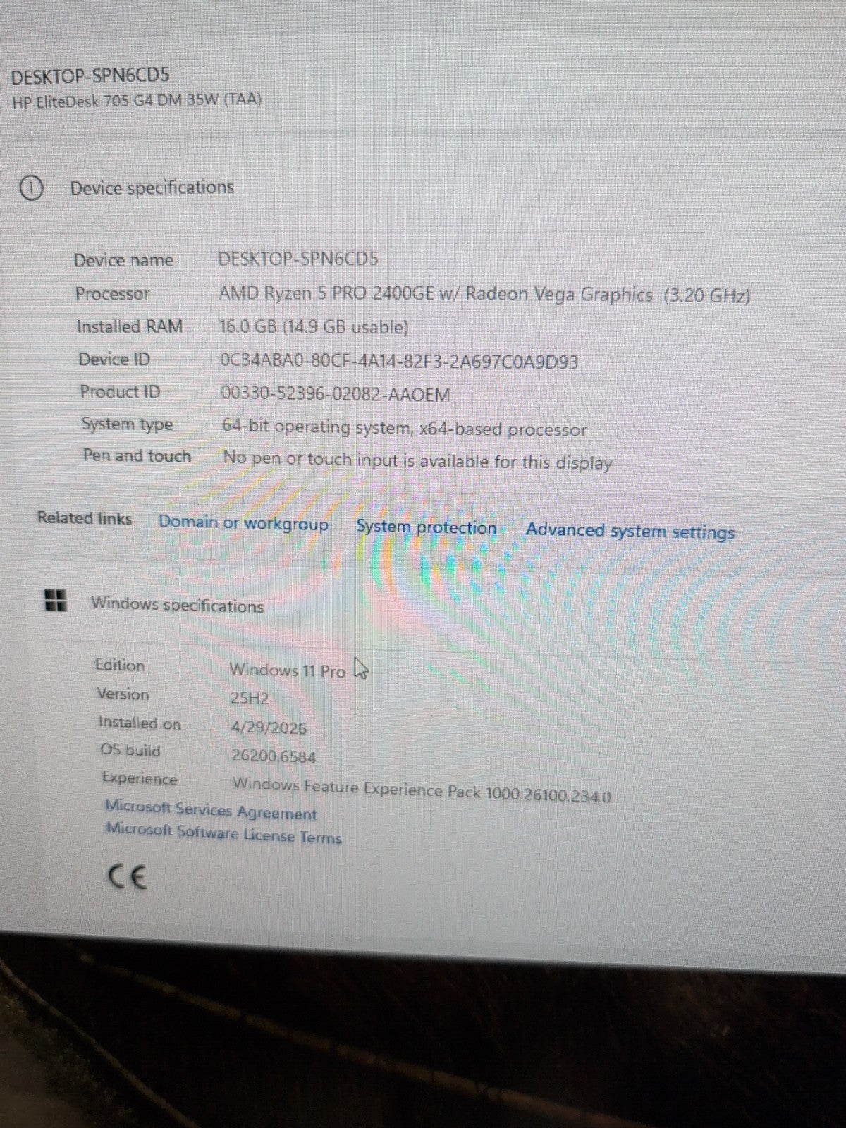 🔥HP EliteDesk 705 G4 Mini Ryzen 5 Pro 2400GE/1x 16GB/240GB SSD/Win11/No WiFi -