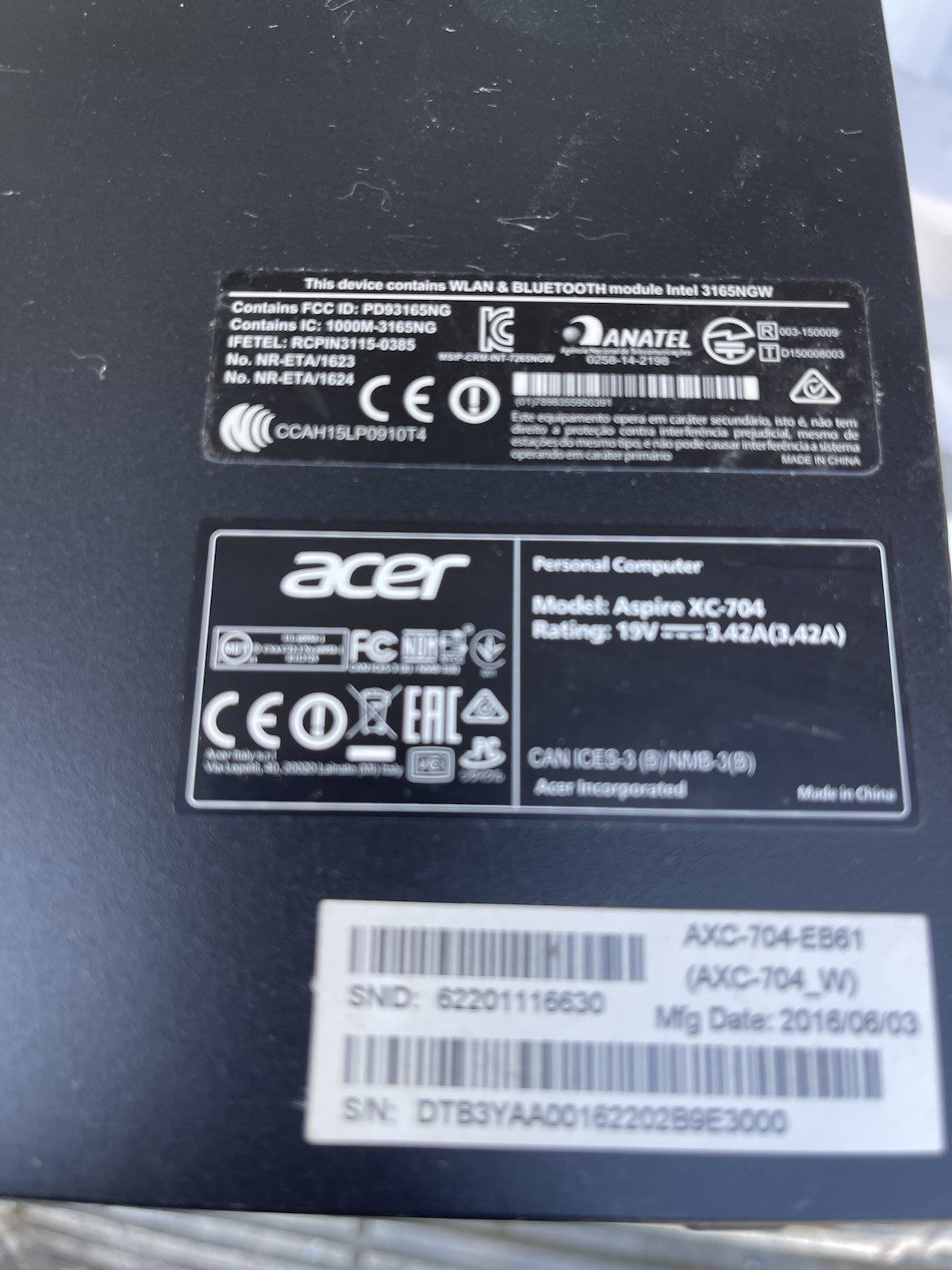 🔥 Acer Aspire XC-704 Desktop PC Intel Motherboard + IO Plate