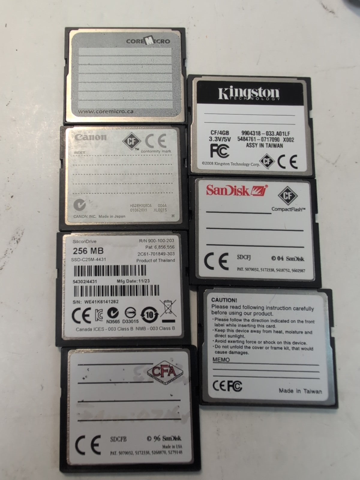 🔥7x Mixed Vintage CF Cards  –  4GB/1GB/256MB/128MB/4MB  Tested -
