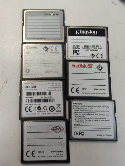 🔥7x Mixed Vintage CF Cards  –  4GB/1GB/256MB/128MB/4MB  Tested -