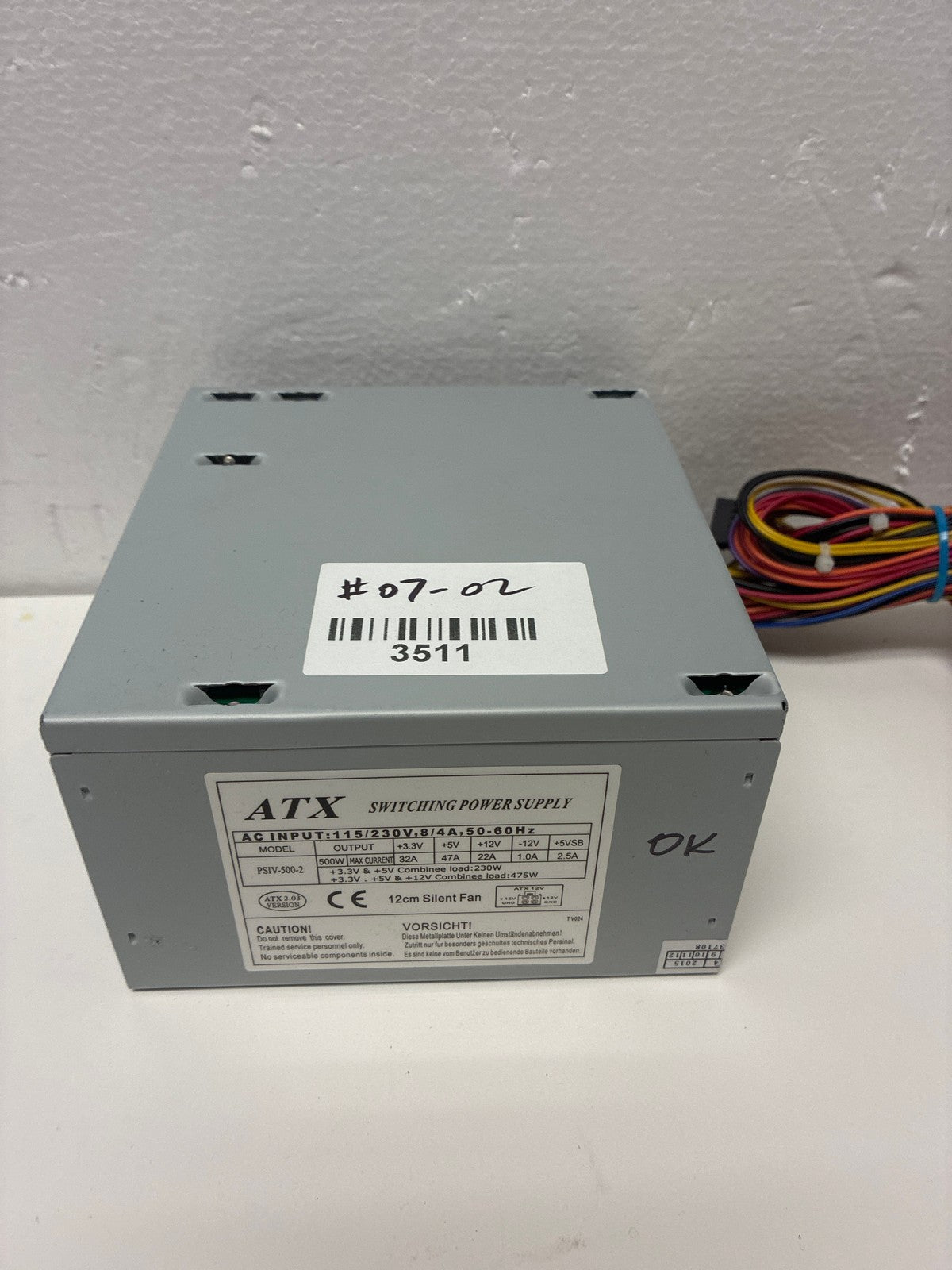 🔥 ATX Switching Power Supply 500W PSIV-500-2 Gray 12cm Fan Used Tested