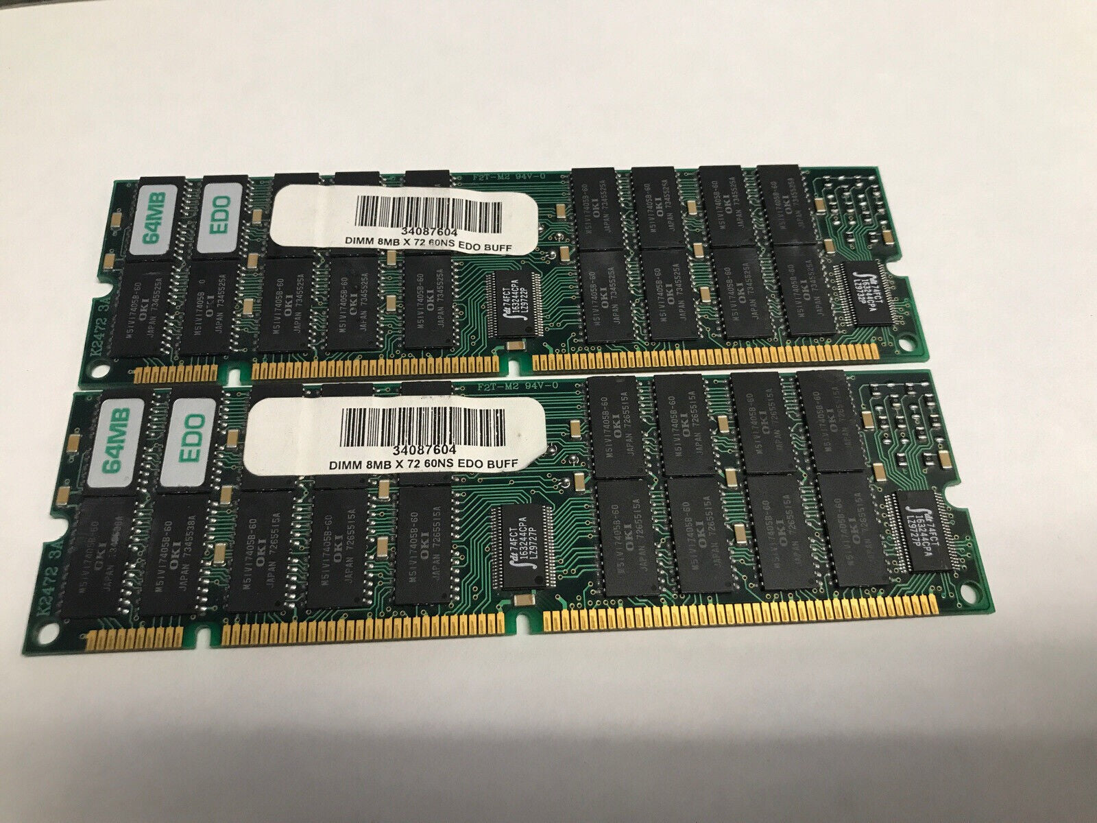 LOT OF 2 CUBIG 8MB X 72 60NS EDO BUFF MEMORY RAM