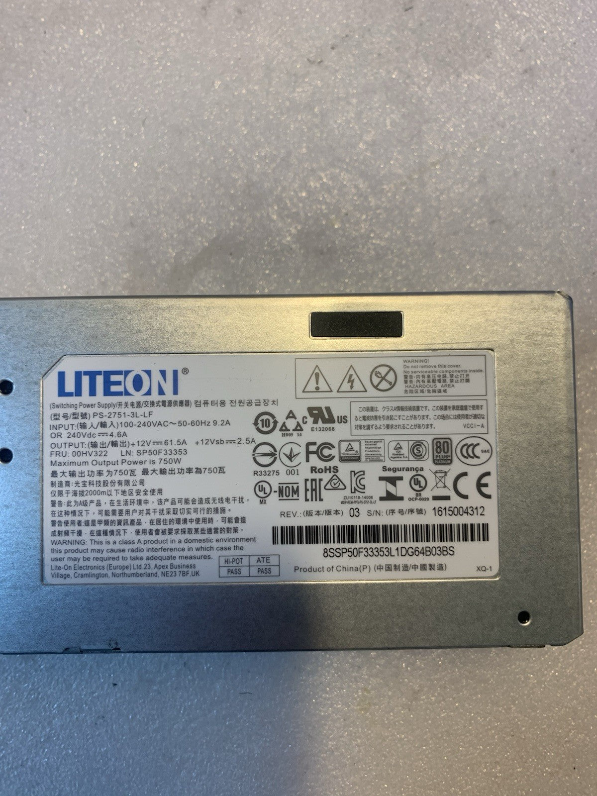 🔥Lenovo RD650 RD450 RD550 RD350 server PS 2751-3L LF 750W power supply