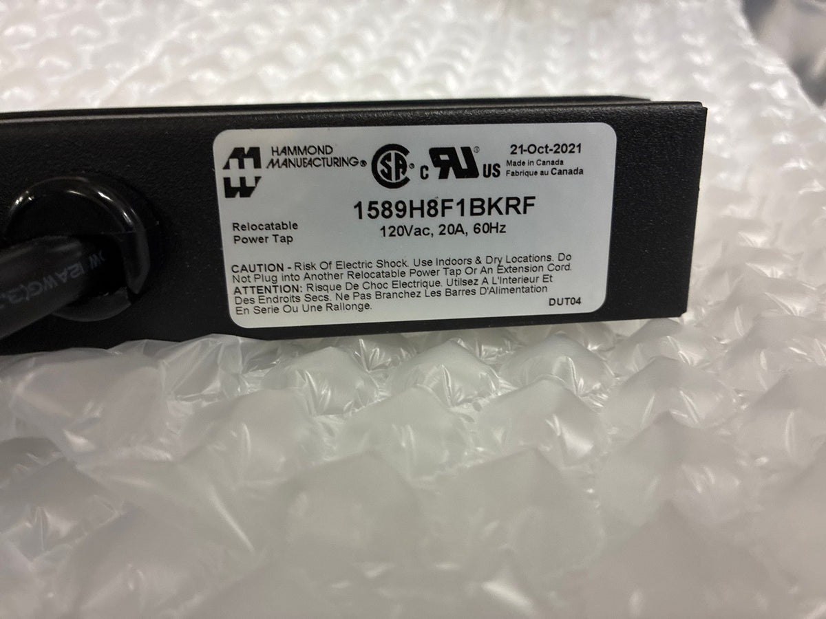 🔥 Hammond Manufacturing 1589H8F1BKRF Rackmount PDU 8-Outlet 120V 20A 1U Black