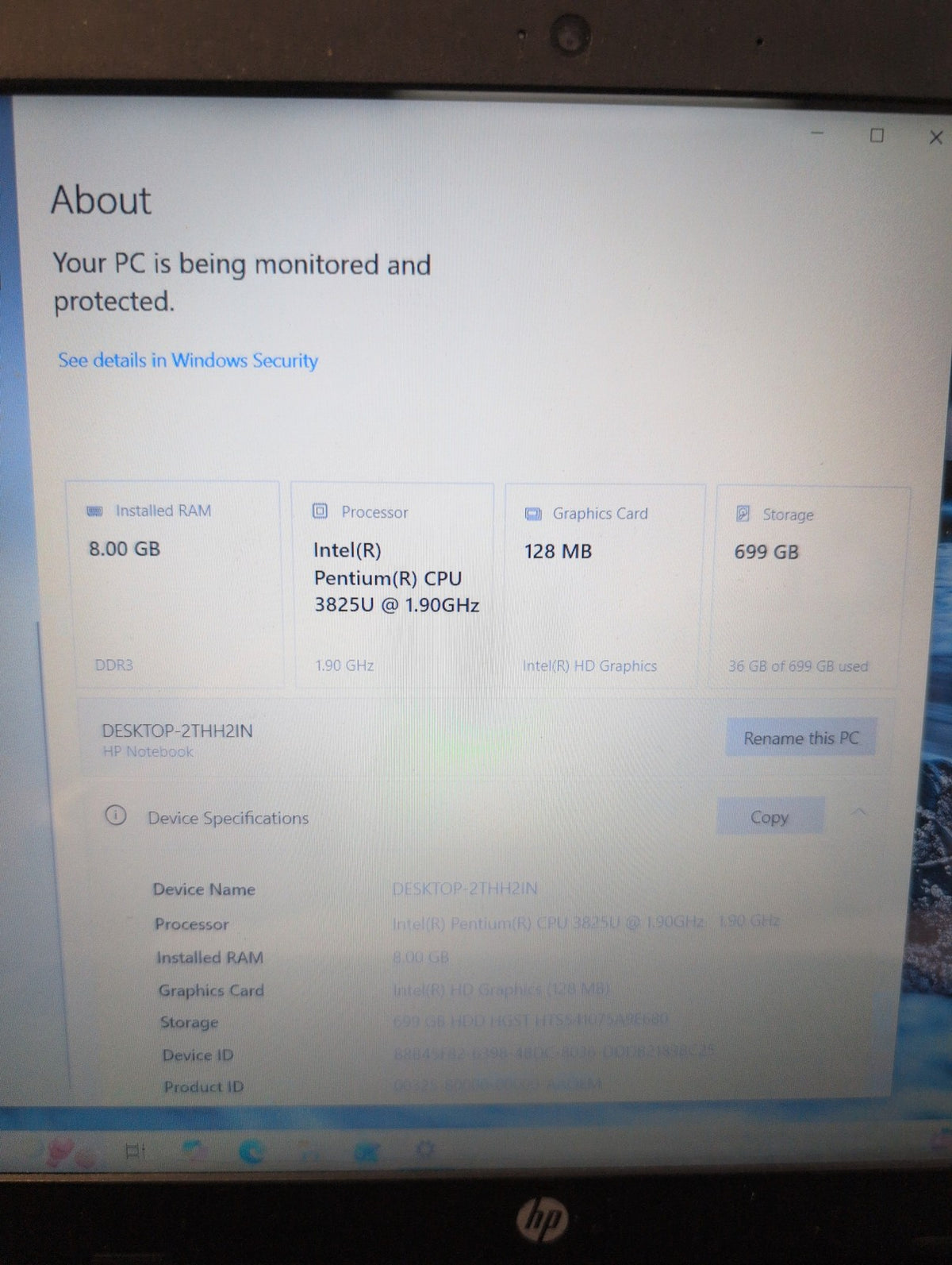 🎸 HP 15-ac028ca 15.6in Laptop Pentium 3825U 8GB RAM 750GB HDD (READ)