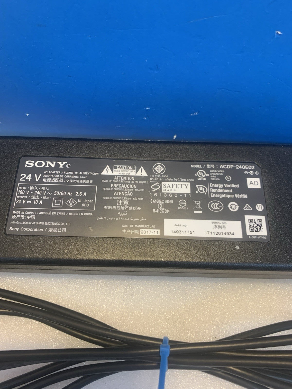 Sony AC Adapter ACDP-240E02 24V 10A Power Supply