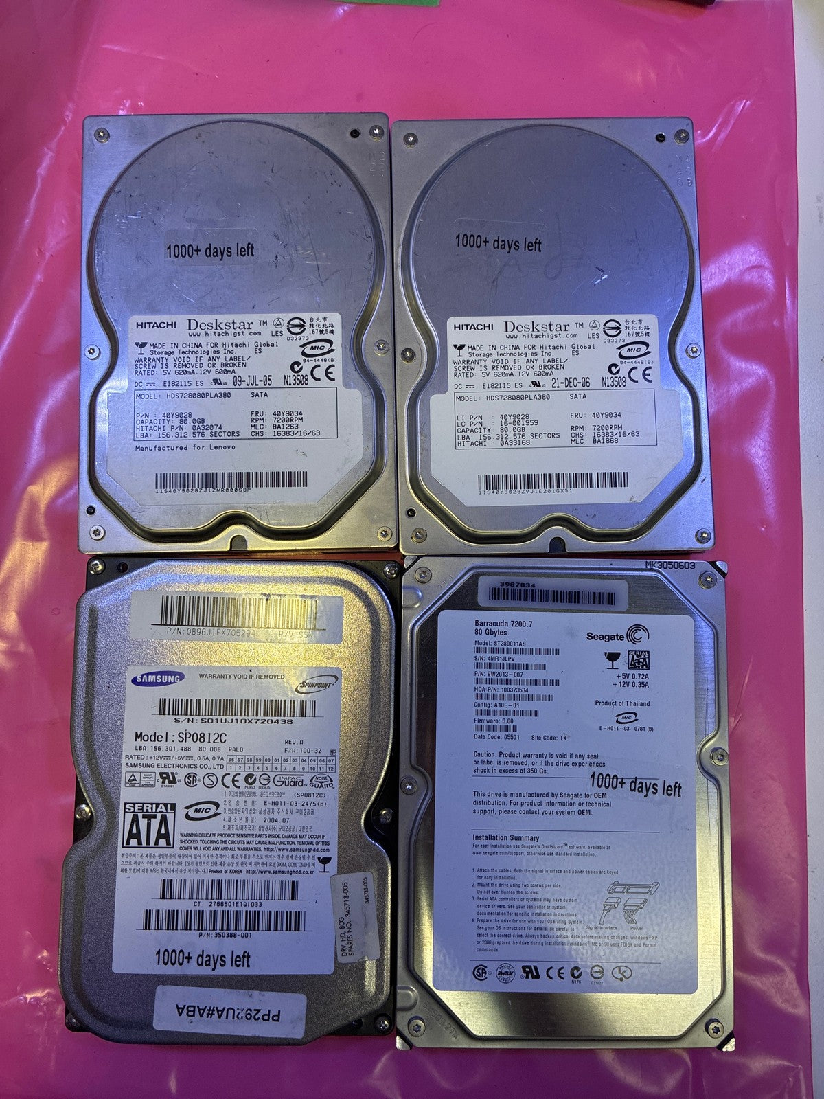 🔥 4x Vintage 80GB 3.5" SATA Hard Drives - (1000+ days lifetime remaining)