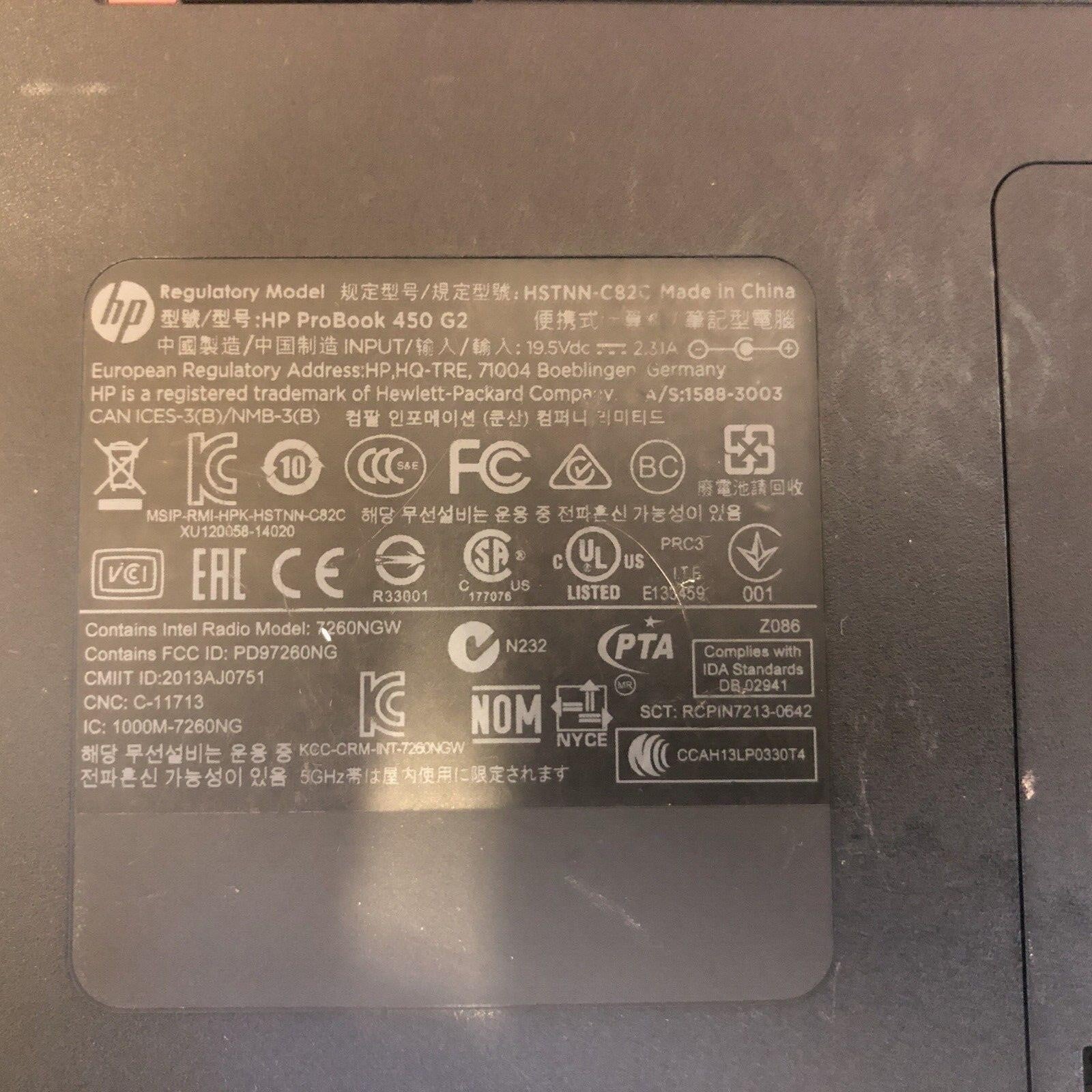 $ HP ProBook 450 G2 15.6" /w CPU no RAM no HDD no battery no wifi card no caddy