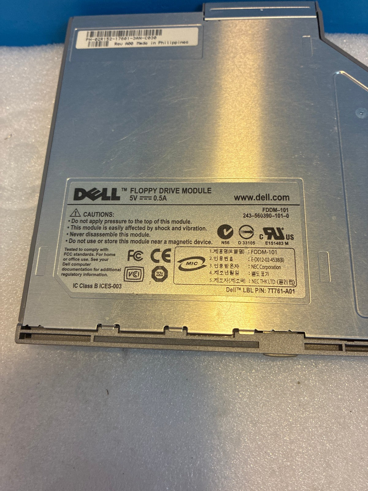🔥 Dell FDDM-101 Floppy Drive Module 7T761-A01 Slim Laptop Bay NEC Silver