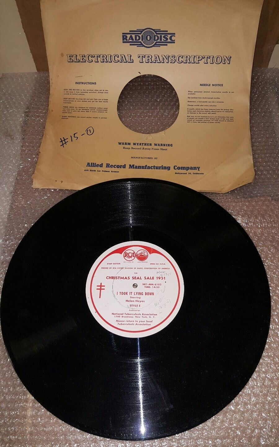 Vinyl record - I TOOK IT LYING DOWN- Helen Hayes - Christmas SALE 1951 @