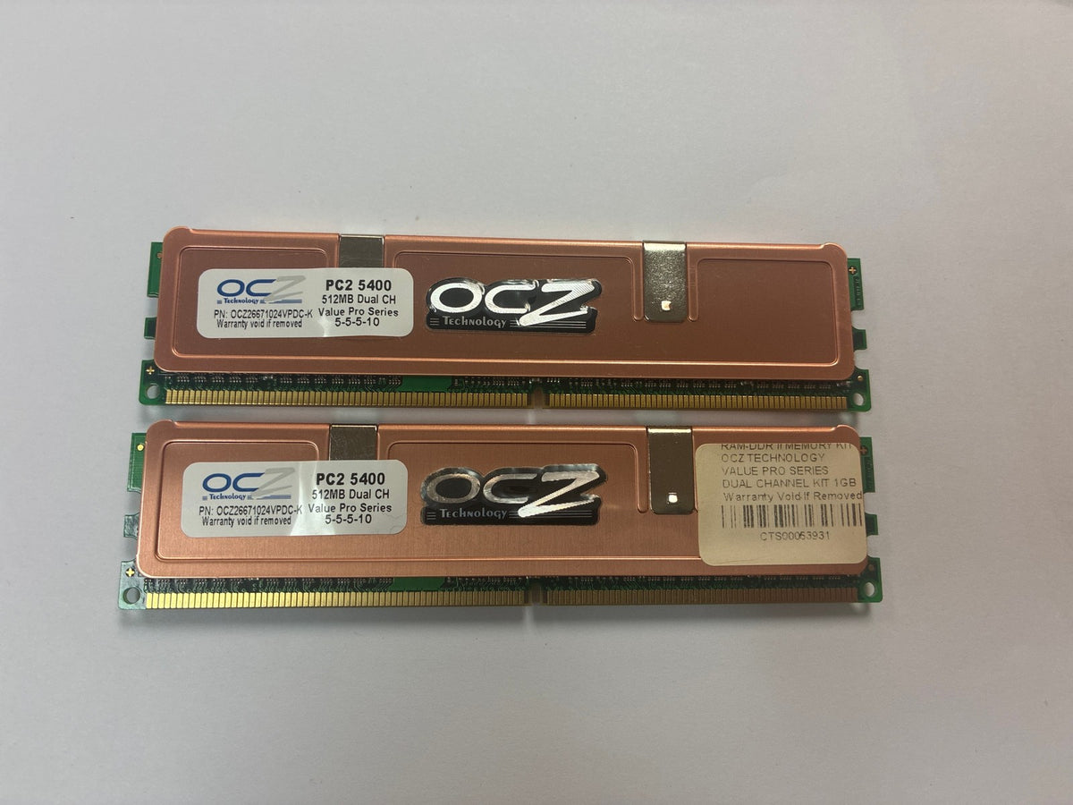 🔥 OCZ Value Pro OCZ26671024VPDC-K 1GB (2x512MB) DDR2 PC2-5400 Dual Channel Kit