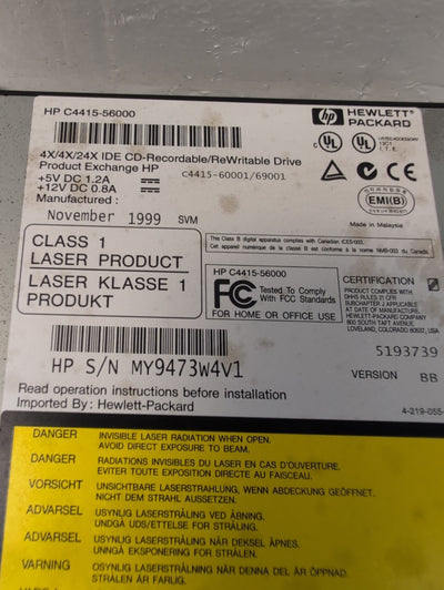 🔥 HP C4415-56000/69001 Cd-Writer 8200 Series  IDE REWRITABLE DRIVE  (1999) -