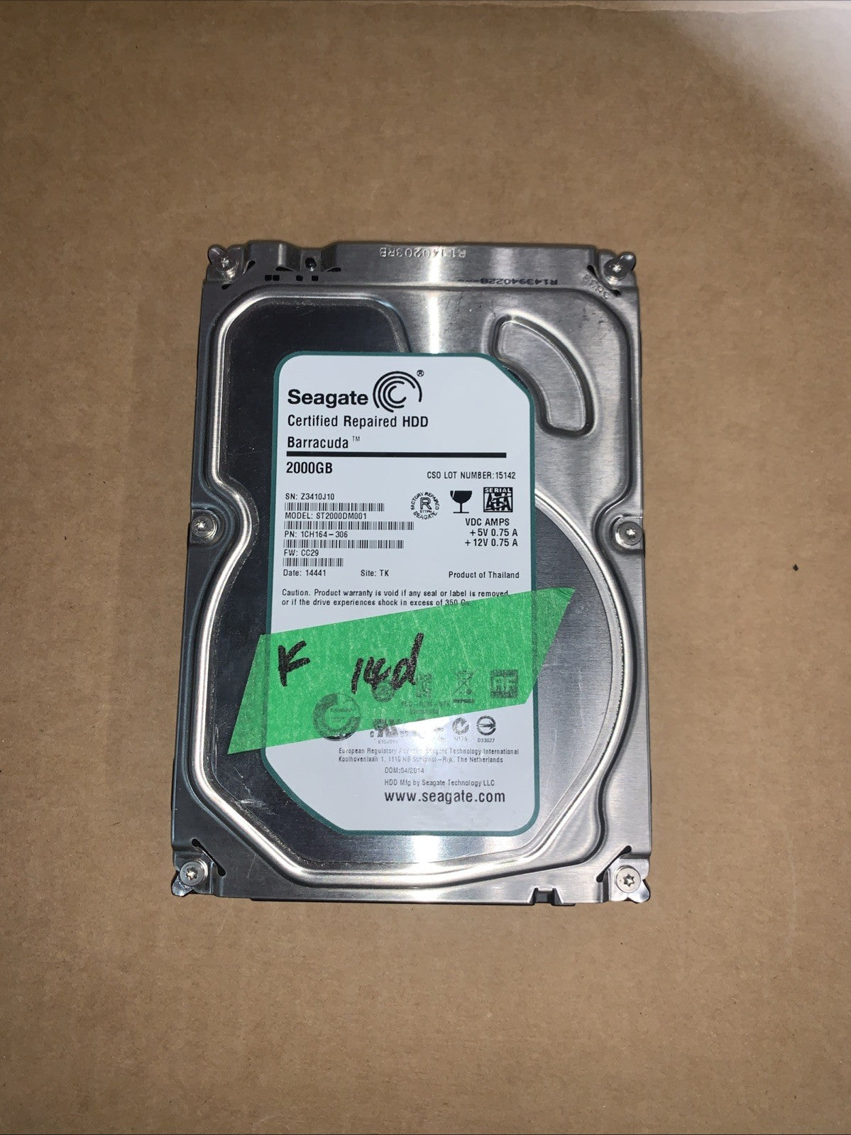 Seagate ST2000DM001 2TB 3.5" SATA 7.2K Hard Drive (14 days used only)