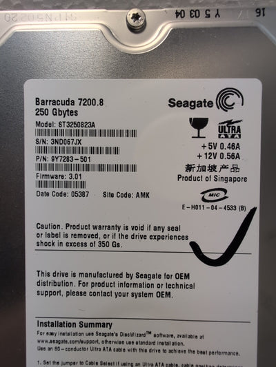 🔥 Seagate 250GB ST3250823A 3.5” IDE Desktop Hard Drive Tested -